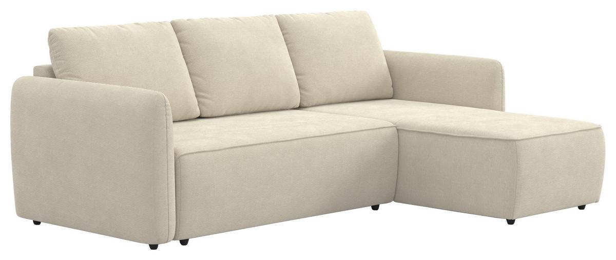Ecksofa mit Bettfunktion Flow Cord beige, B: 239cm - Beige/Schwarz, Trend, Textil (239/170cm) - MID.YOU