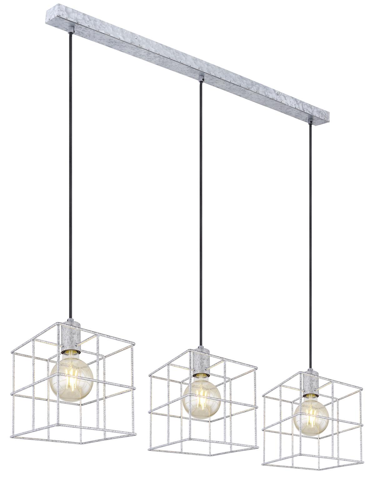 Hängeleuchte Merril H: 129 cm 3-Flammig Zinkfarben - Zinkfarben, Design, Metall (95/20/129cm) - Globo