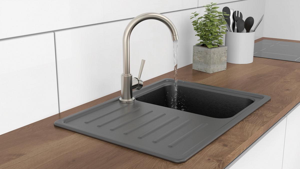 Küchenarmatur Cornwall Edelst. schwenkbar Niederdruck - Edelstahlfarben, LIFESTYLE, Kunststoff/Metall (34cm) - Schütte