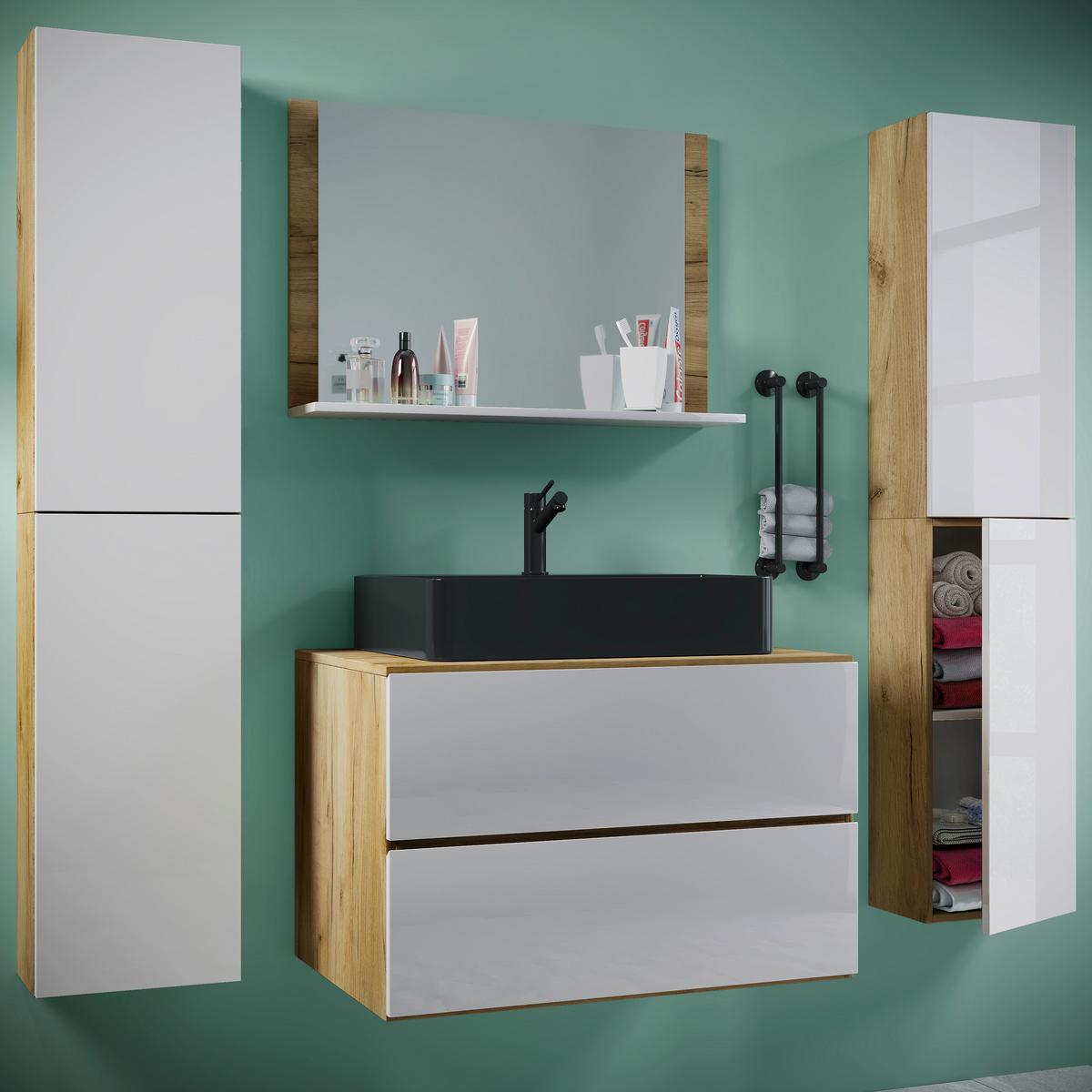 Badezimmer Lendas Bl XL - Honigeiche/Schwarz, MODERN, Glas/Keramik (147cm) - MID.YOU