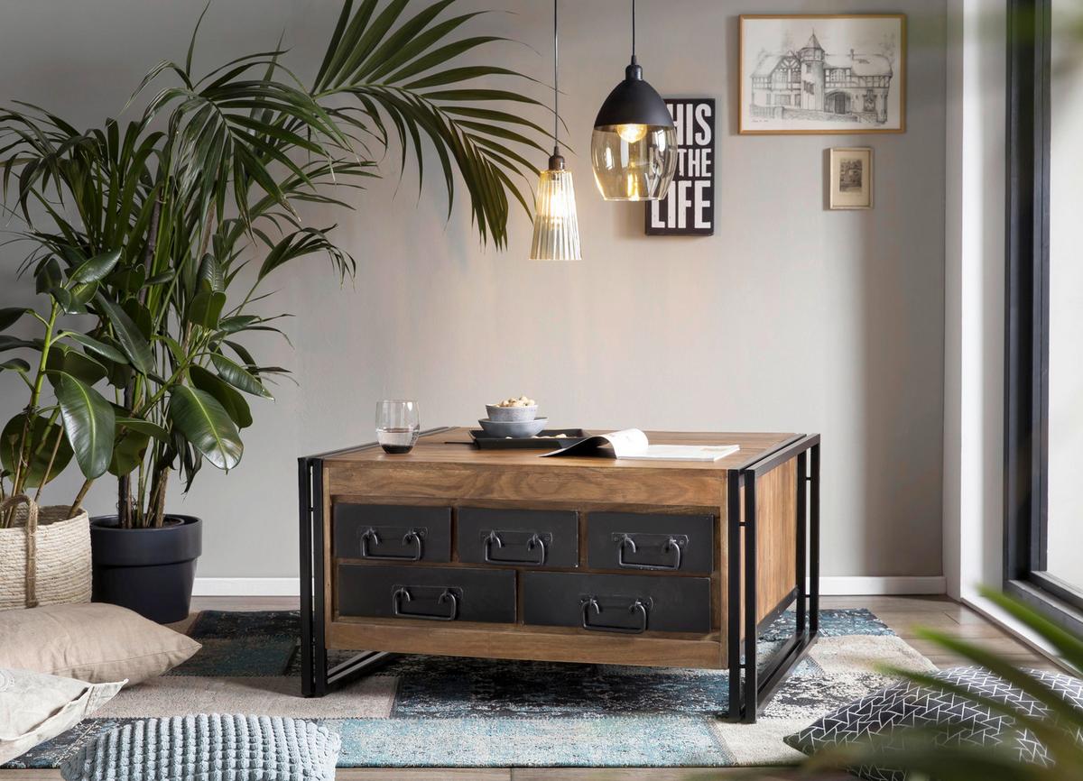 Couchtisch Naturfarben/Schwarz B: 90 cm - Schwarz/Naturfarben, Design, Holz/Metall (90/90/47cm) - MID.YOU