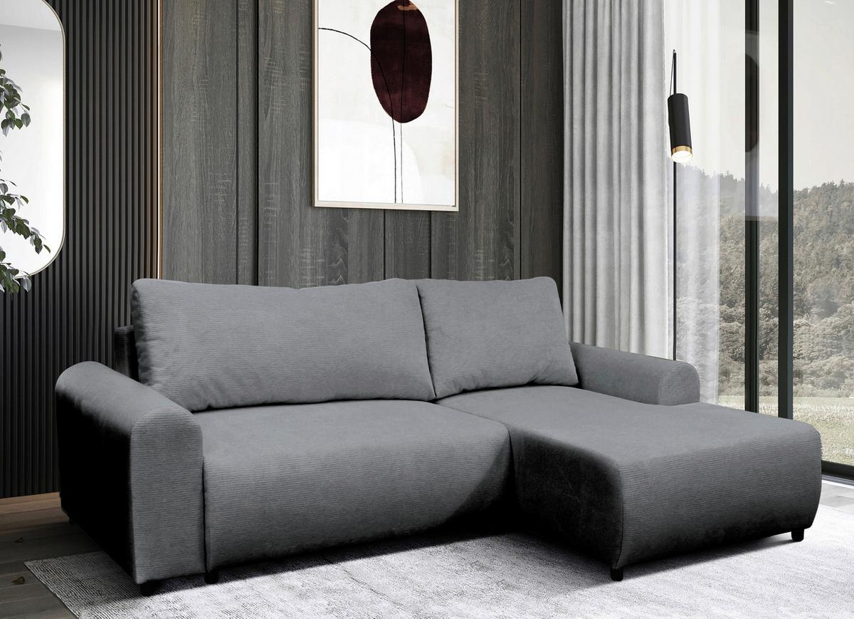 Ecksofa Velo Grau S: 250x160 cm - Schwarz/Grau, Design, Textil (250/160cm) - MID.YOU
