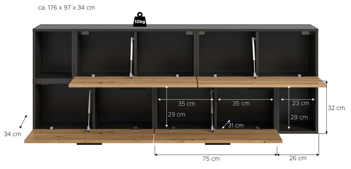 Wohnwand, The One 2, B: 176 cm Artisan Eiche Dekor/Grau - Schwarz/Eiche Artisan, Trend, Holzwerkstoff (176/97/34cm)