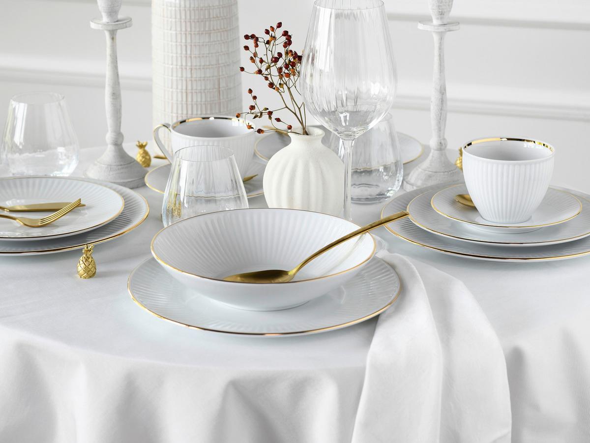 Kombiservice Valencia 30--Teilig, Weiß/goldfarben - Goldfarben/Weiß, Design, Keramik - Creatable