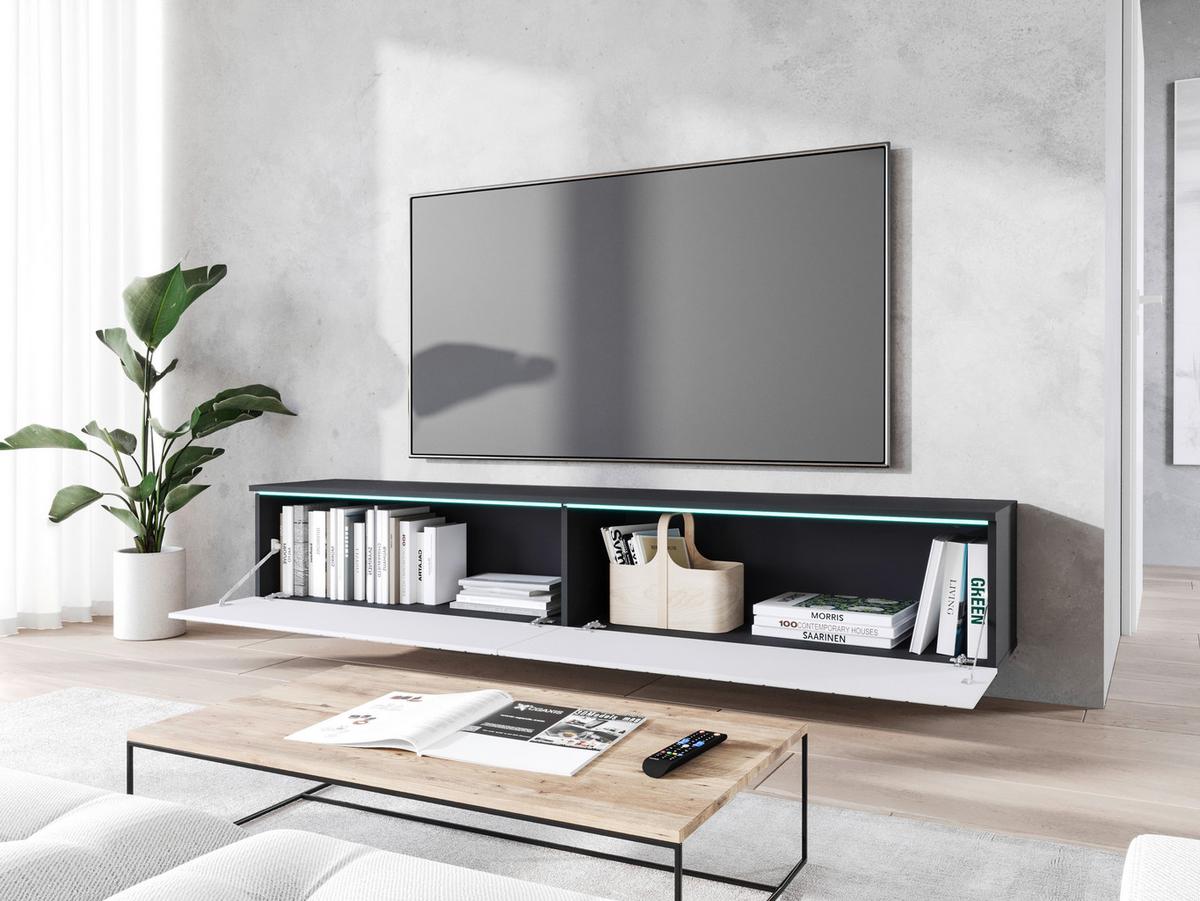 Nízká komoda s LED osvětlením, bílá - bílá/šedá, Basics, kompozitní dřevo/plast (180/30/33cm) - P & B