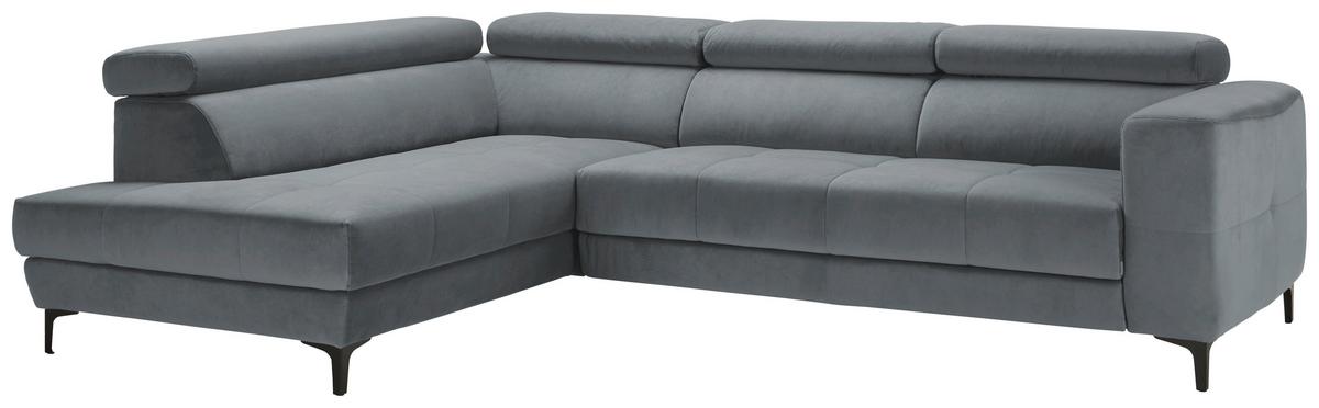 Rohová sedačka EMMA, ľavá, modrosivá,op.hl.,USB,el.výsuv - čierna/modrosivá, Modern, textil (210/301cm) - Premium Living