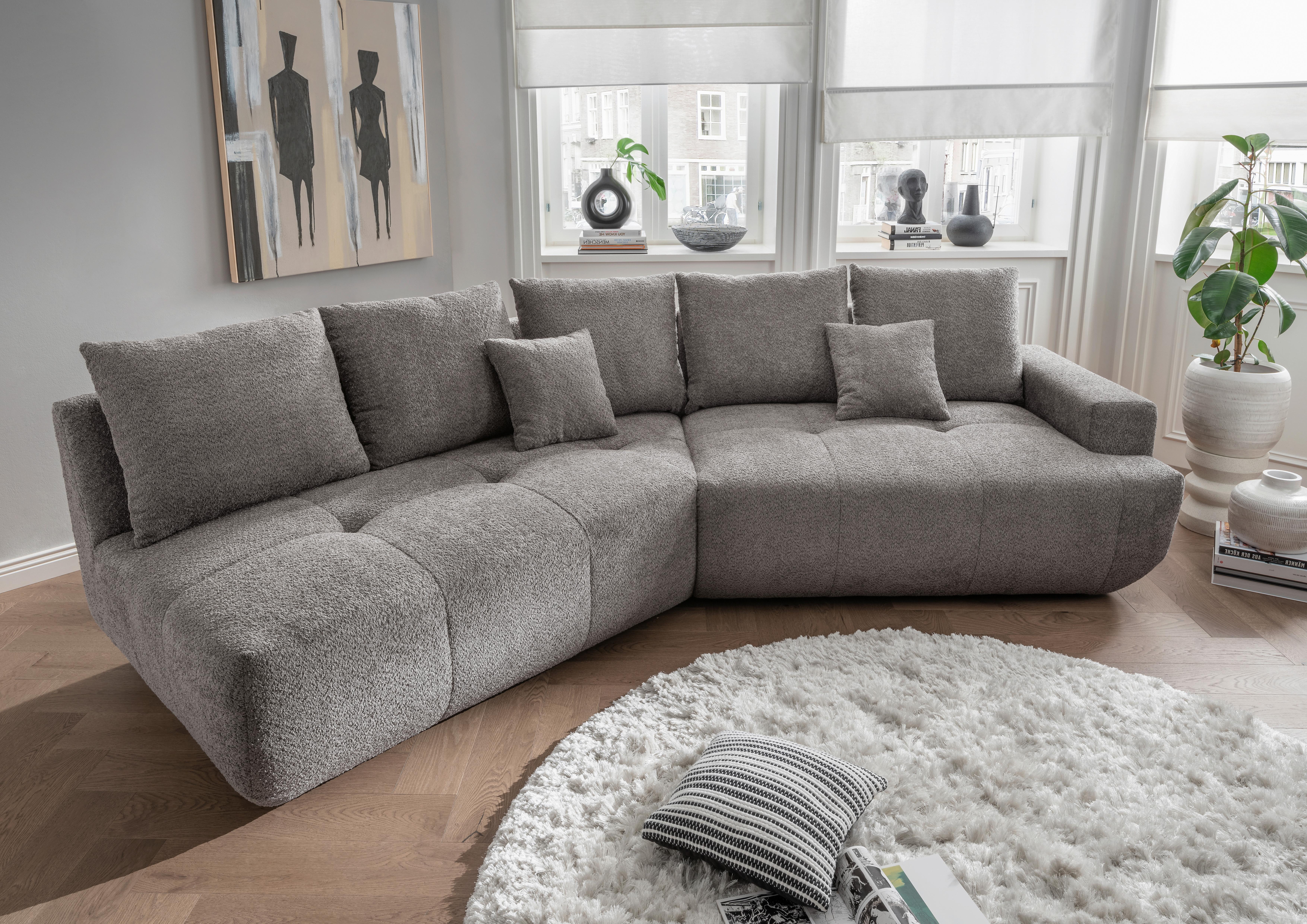 Big Sofa Fertilia Bouclé Anthrazit, B: 323 cm - Anthrazit/Schwarz, MODERN, Textil (323/91/155cm) - Livetastic