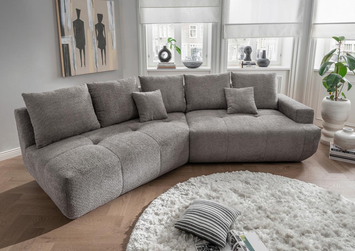Big Sofa Fertilia Bouclé Anthrazit, B: 323 cm - Anthrazit/Schwarz, MODERN, Textil (323/91/155cm) - Livetastic