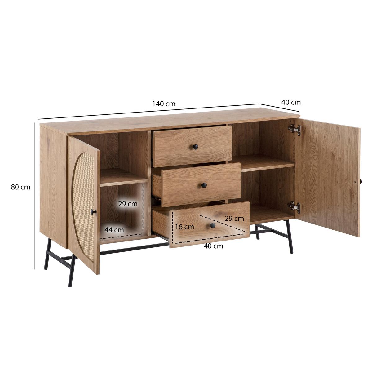Sideboard Eichefarben B: 140 Cm - Eichefarben/Schwarz, Design, Holzwerkstoff (140/80/40cm) - MID.YOU