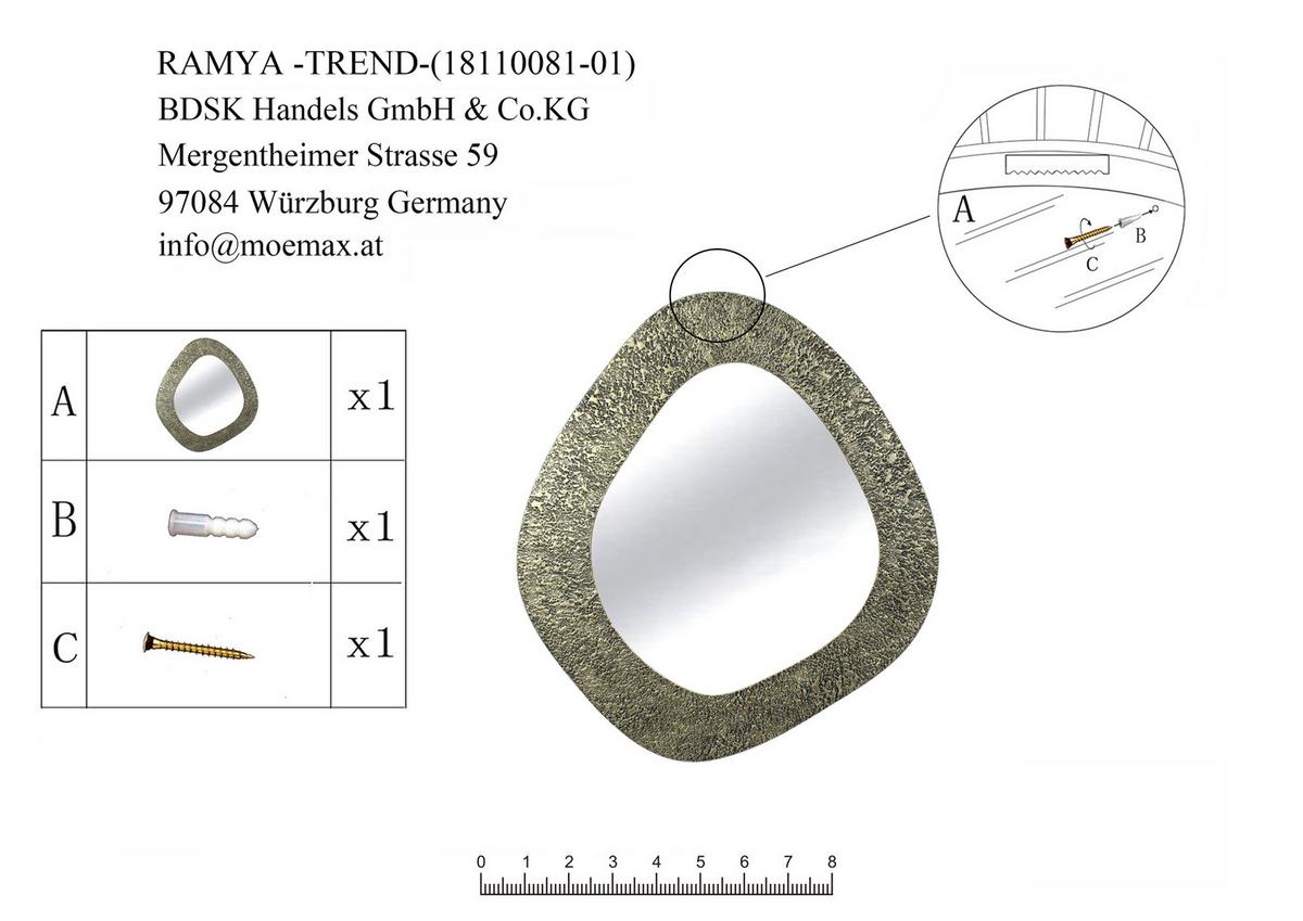 ZRKADLO RAMYA -TREND- - zlatohnedá, Lifestyle, kov/kompozitné drevo (71/79/3cm) - Premium Living