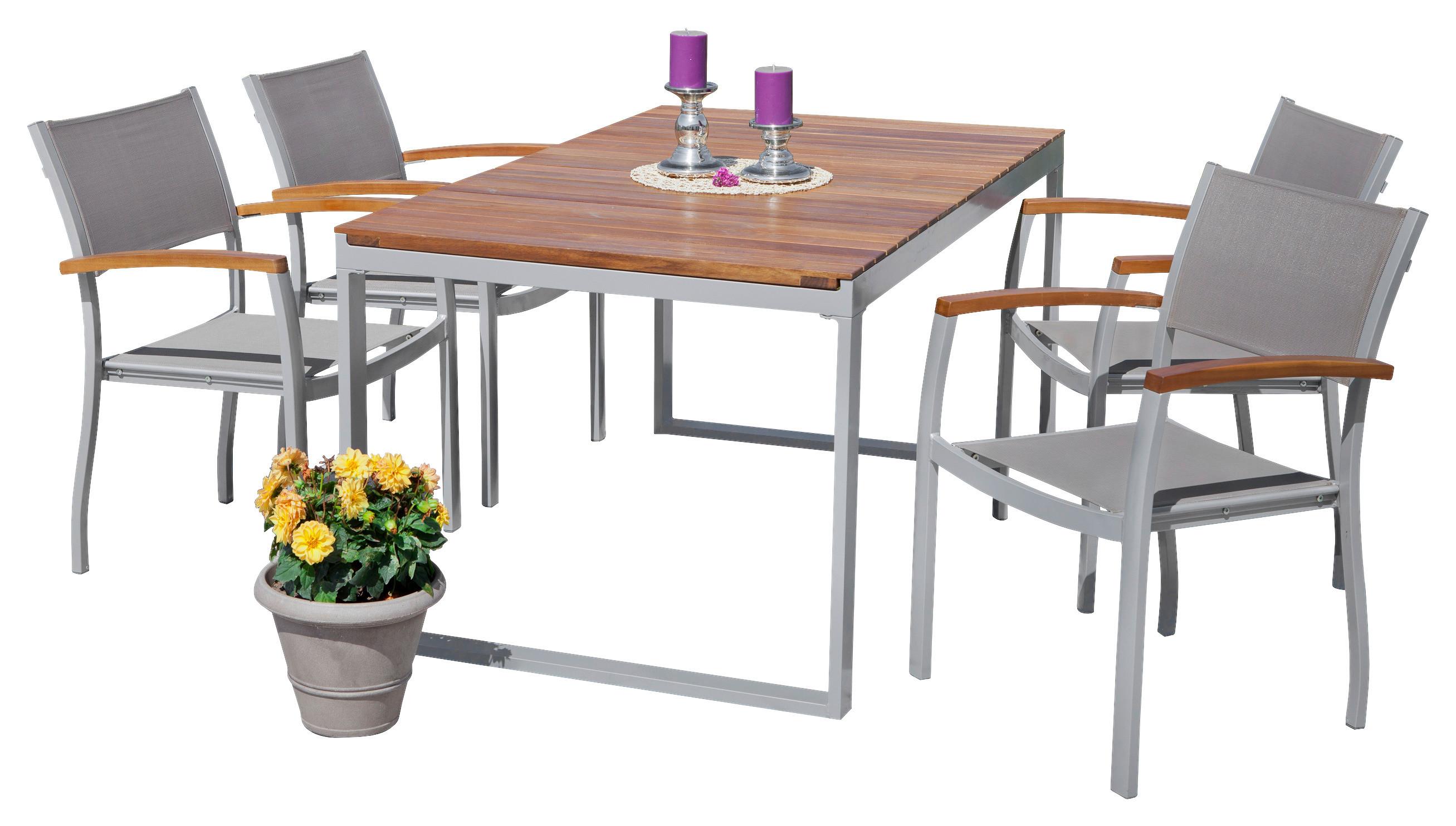 Gartenmöbel Set 5-Tlg. Naxos Aluminium/Akazienholz - Silberfarben/Grau, ROMANTIK / LANDHAUS, Holz/Textil - Gardenson