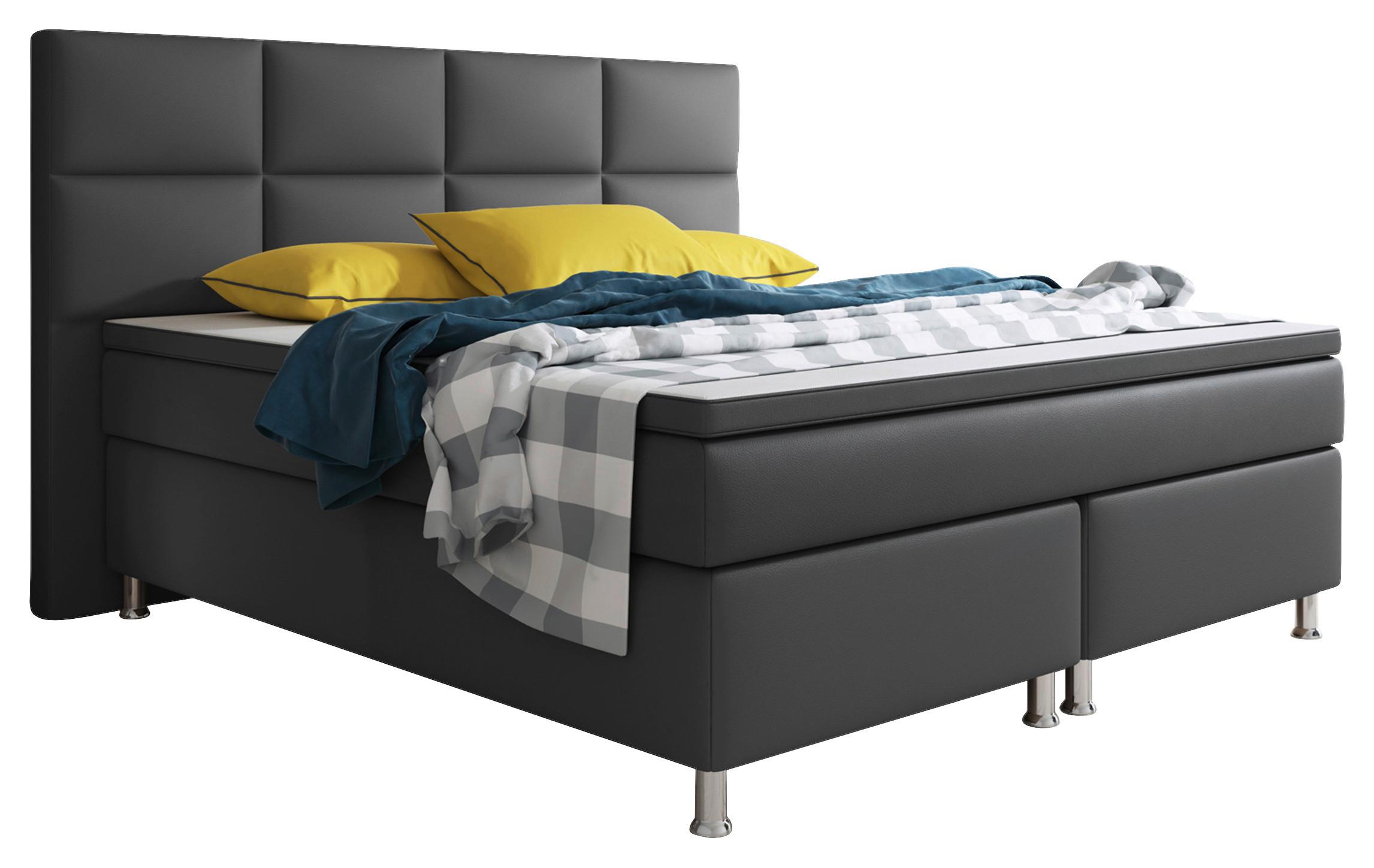 Boxspringbett Mit Topper / Matratze 180x200 Cm Miami - Anthrazit/Silberfarben, KONVENTIONELL, Leder/Textil (200/125/210cm) - MID.YOU