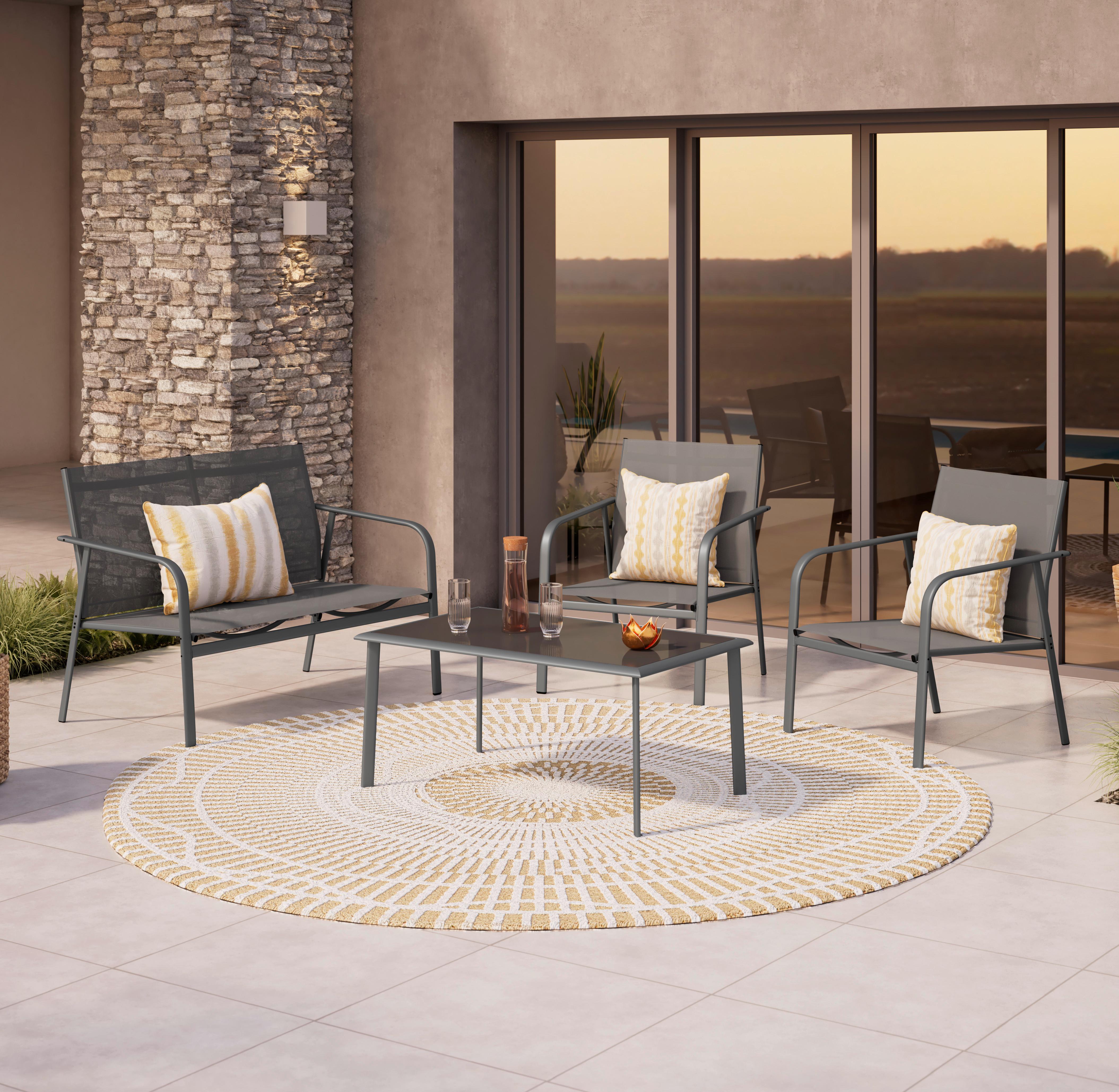 Loungegarnitur Helsinki Metall/Glas - Dunkelgrau/Grau, MODERN, Glas/Textil - Luca Bessoni