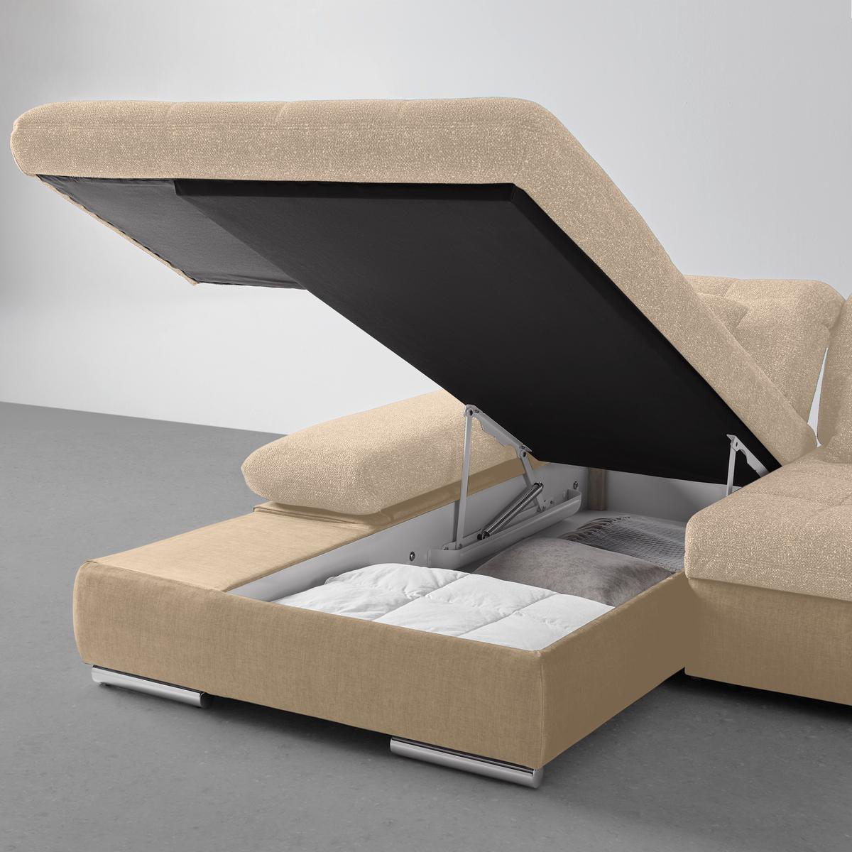 Rohová sedačka SANFINO, ľavá, sivohnedá / béžová - chrómová/taupe, Konventionell, kov/drevo (199/79-96/305cm) - Premium Living