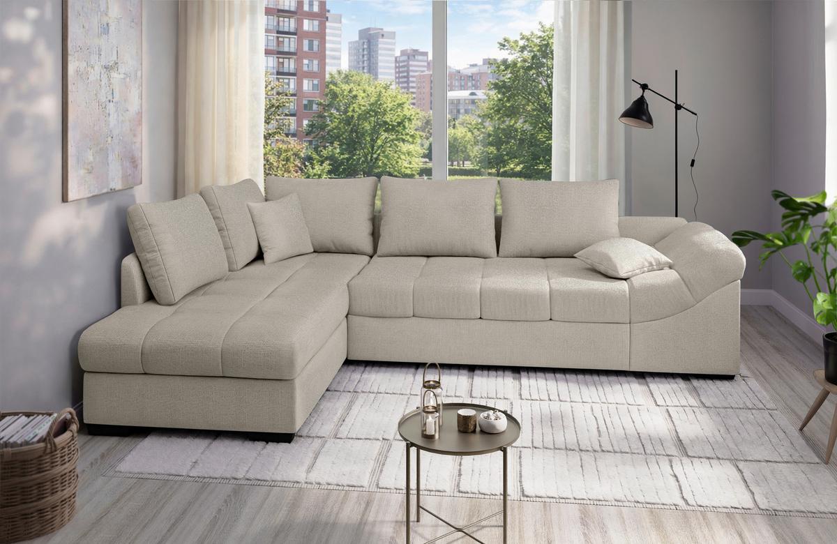 Eckschlafsofa Alvito Beige S: 202x298 cm - Beige/Schwarz, MODERN, Textil (202/298cm) - MID.YOU