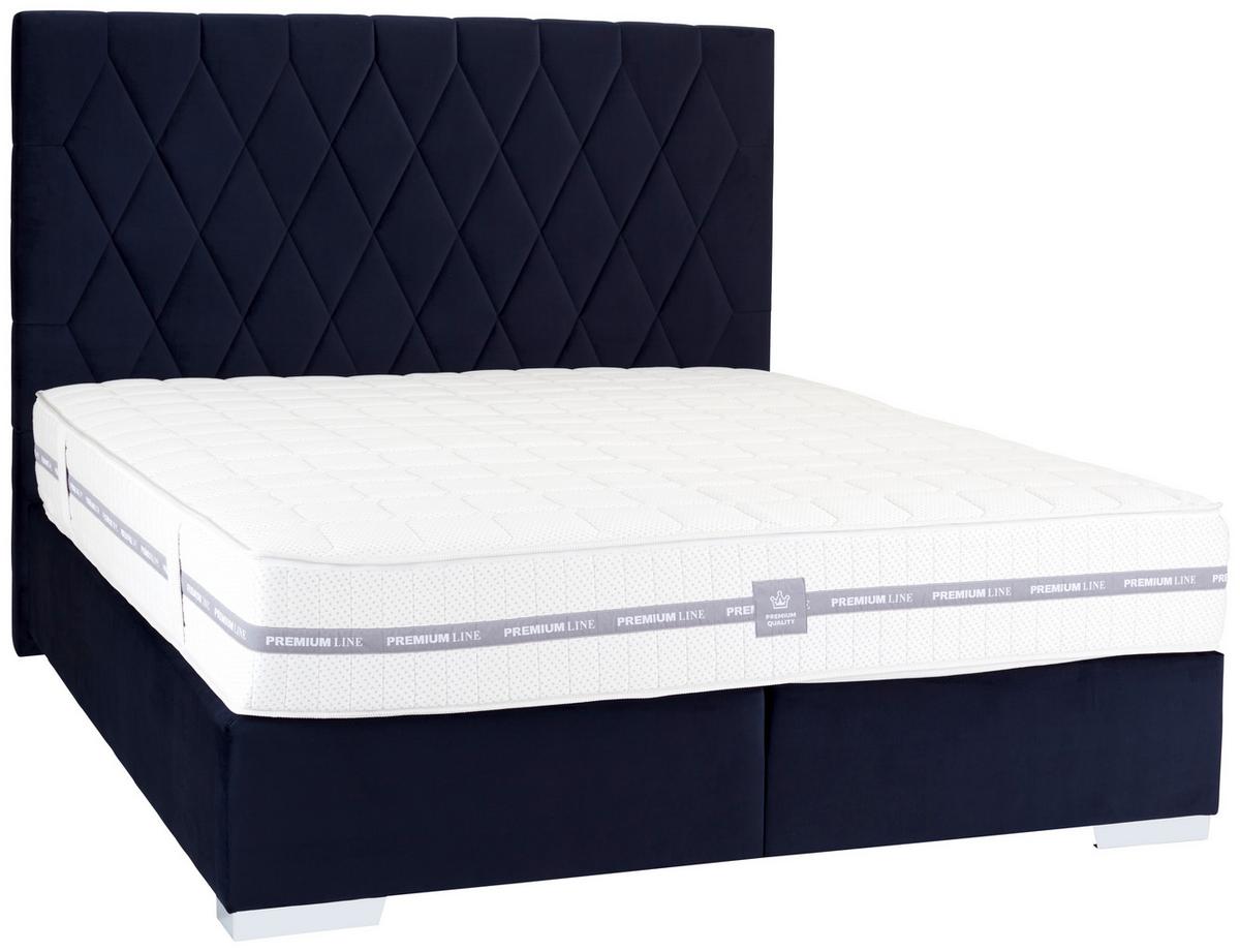 Boxspringbett 160x200cm Paula 1 - Chromfarben/Dunkelblau, MODERN, Textil (160/200cm)