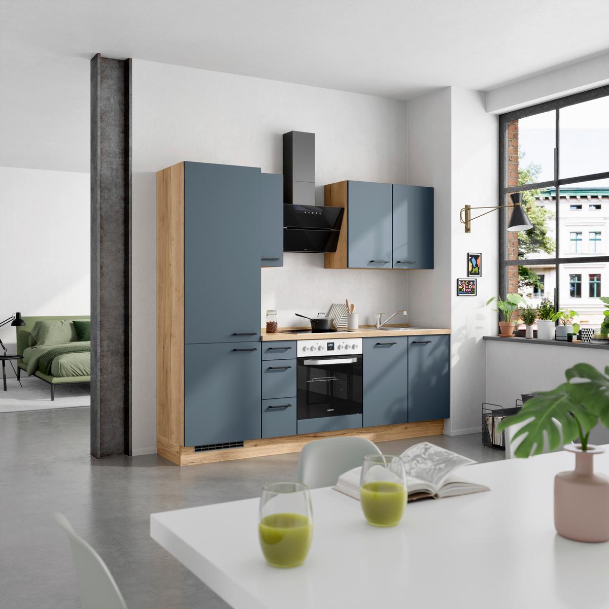 Küchenleerblock Easytouch High-Line, H2 Links - Blau/Eichefarben, MODERN, Holzwerkstoff (240cm) - Nobilia