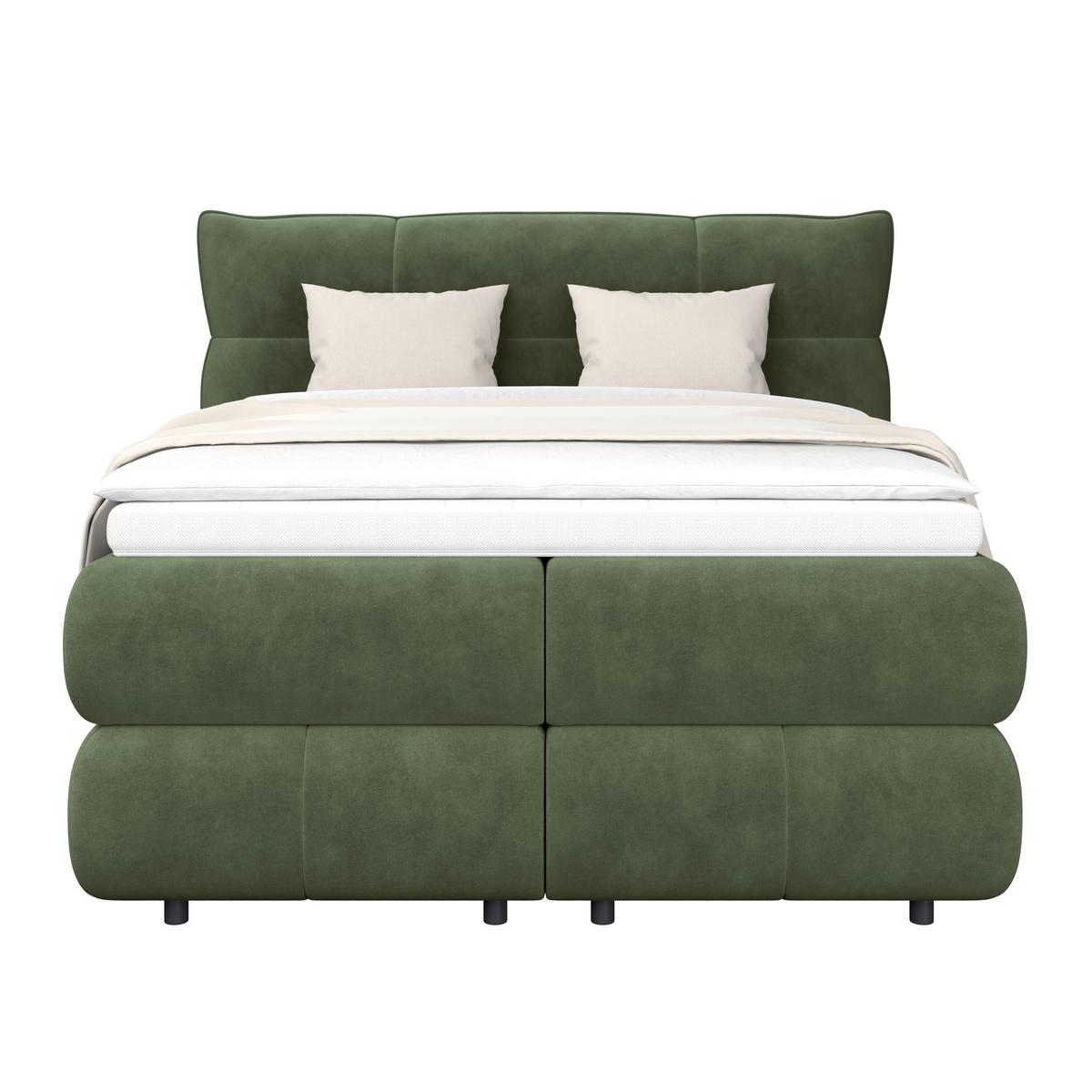 Boxspringbett Carmelo Dunkelgrün 140x200 cm H5 - Dunkelgrün/Schwarz, Trend, Textil (140/200cm)