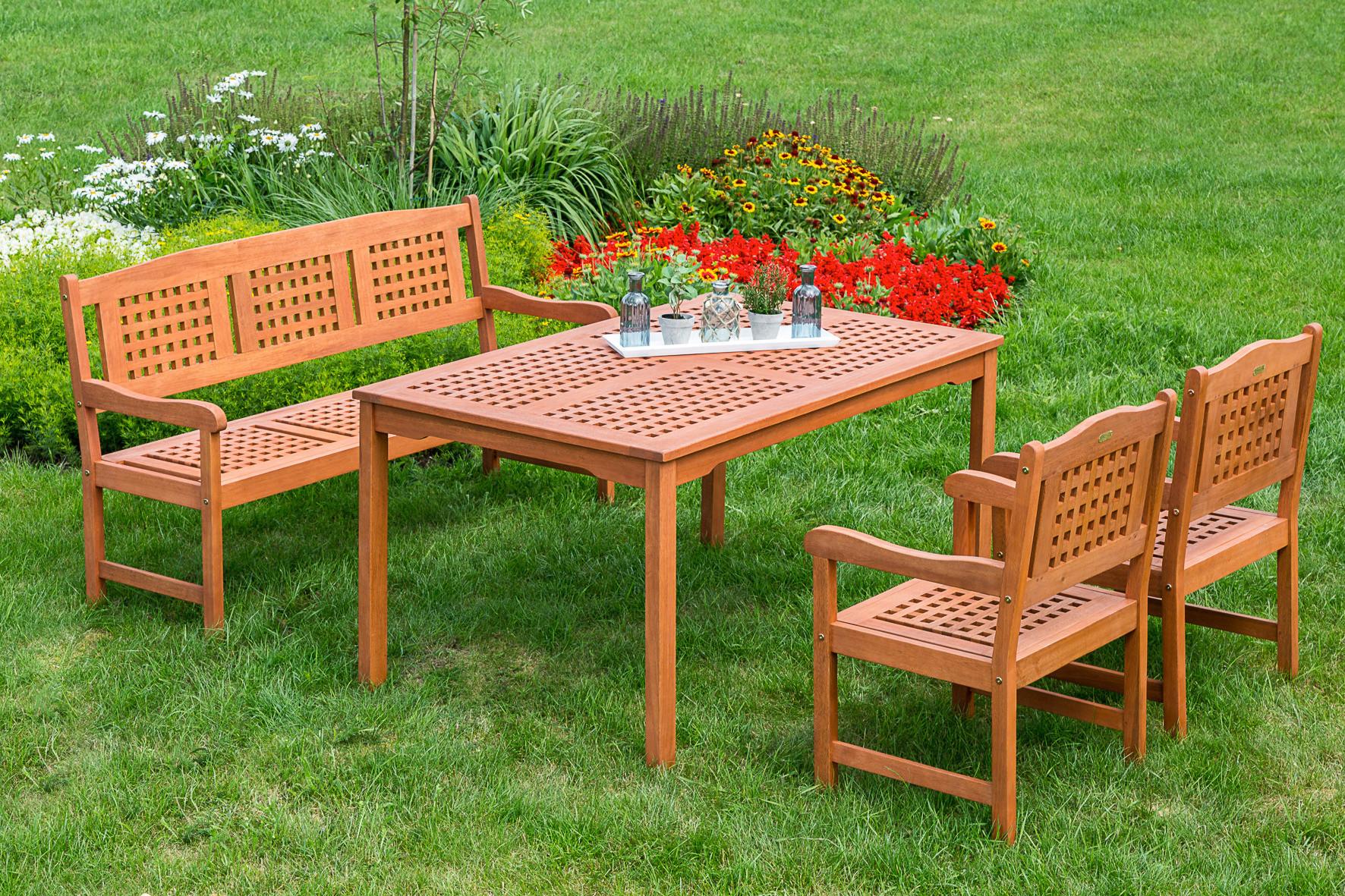 Gartenbank Echtholz 3-Sitzer Lima mit Rückenlehne - Naturfarben, Basics, Holz (157/90/58cm) - Gardenson