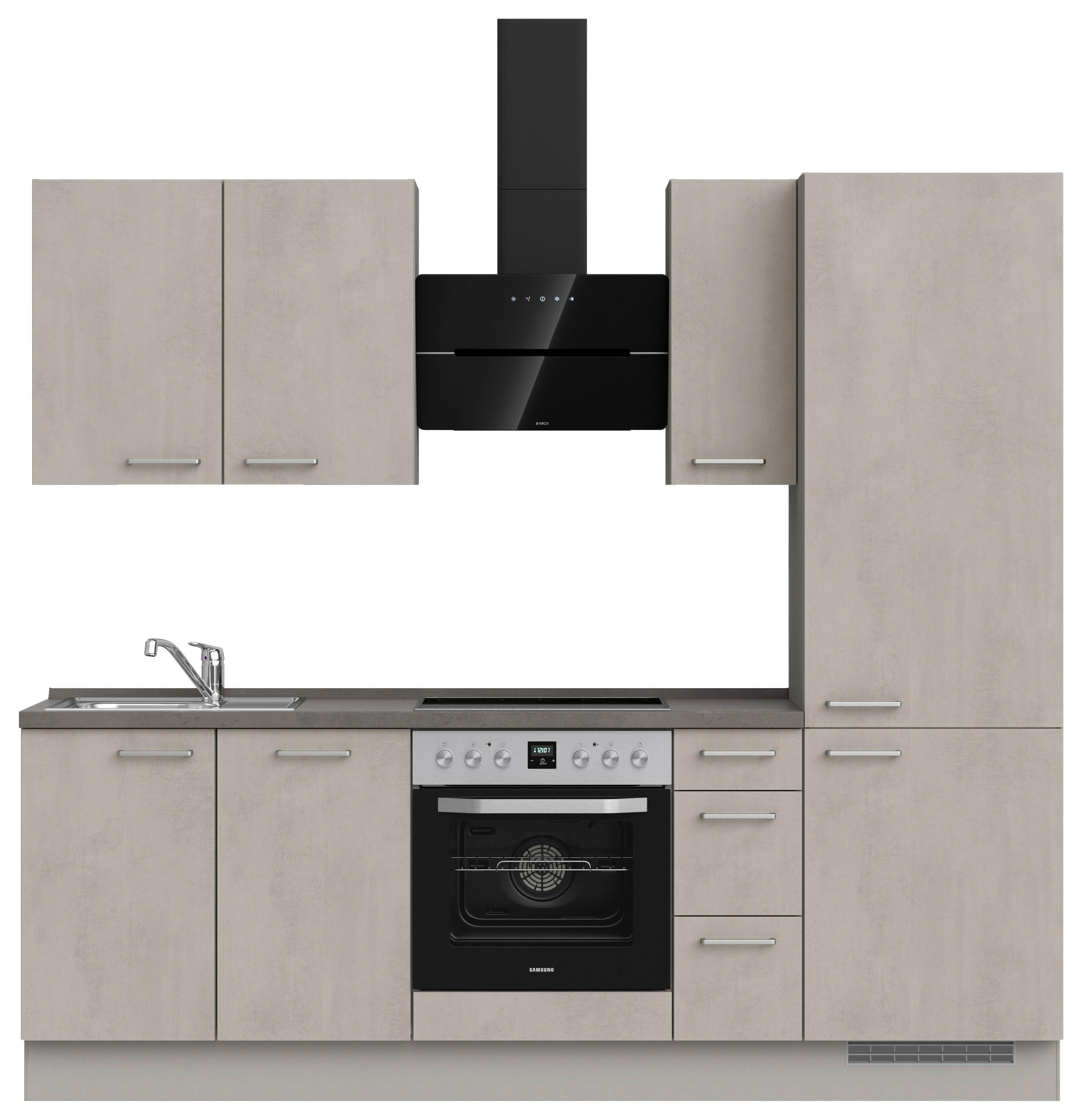 Kuchynská linka 240cm, šedý betón/ kamenná šedá - sivá/farba ušľachtilej ocele, Modern, kov/kompozitné drevo (240cm) - Nobilia