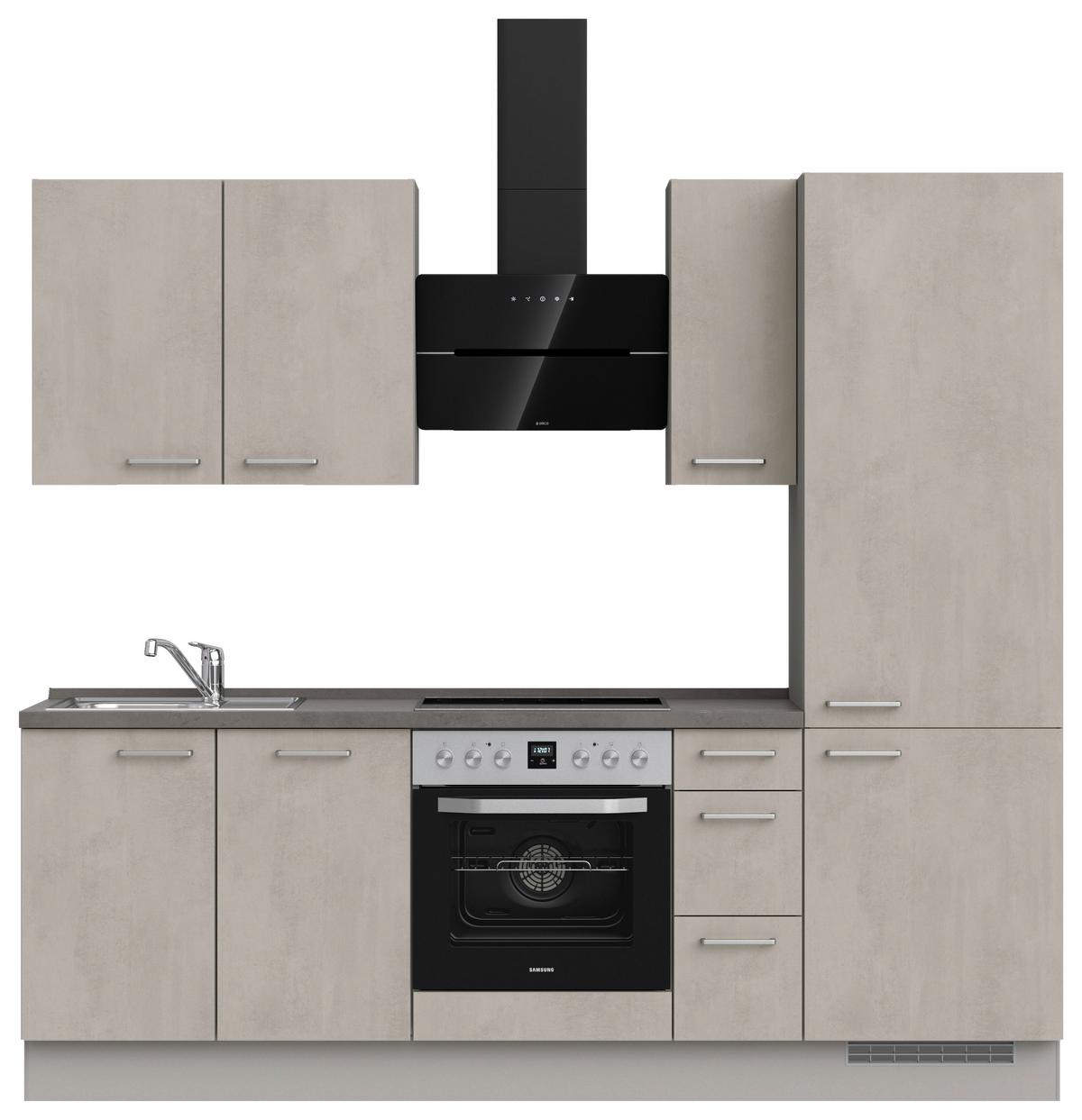 Kuchynská linka 240cm, šedý betón/ kamenná šedá - sivá/farba ušľachtilej ocele, Modern, kov/kompozitné drevo (240cm) - Nobilia