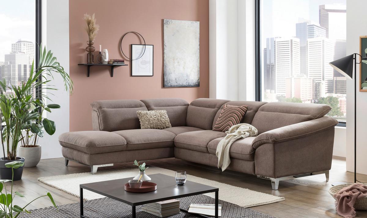 Ecksofa Mit Schlaffunktion Teresa, Verstellbar Taupe - Taupe/Chromfarben, Design, Textil (232/293cm) - Livetastic