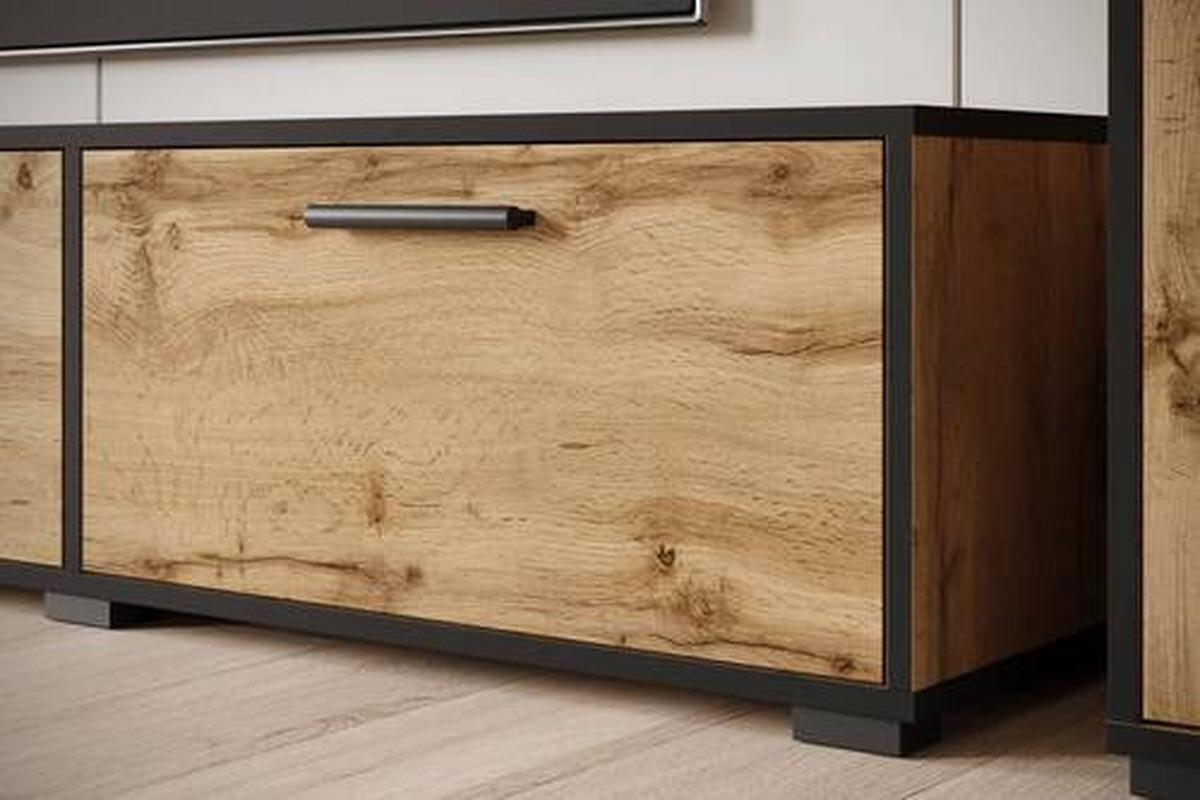 Wohnwand 4 Tlg. Bogota Xl Wotan Eiche Dekor - Eiche Wotan/Schwarz, Basics, Holzwerkstoff (240/130/31cm) - MID.YOU