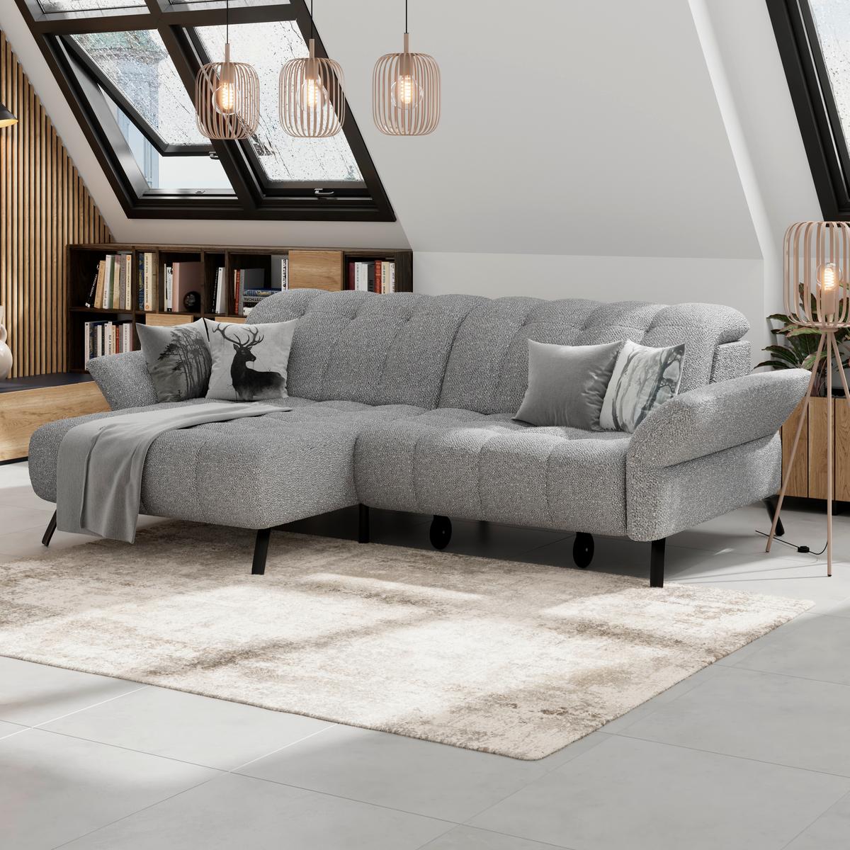Ecksofa Coast Silber, 173x244cm - Silberfarben/Schwarz, KONVENTIONELL, Holzwerkstoff/Textil (173/244cm)