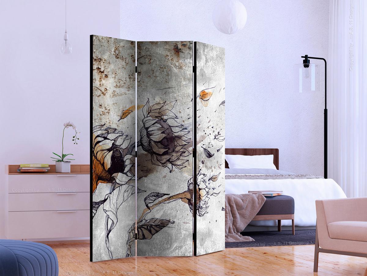 Paravent Braun Grau B: 135 Cm - Braun/Grau, Basics, Holz/Textil (135/172/3cm) - artgeist