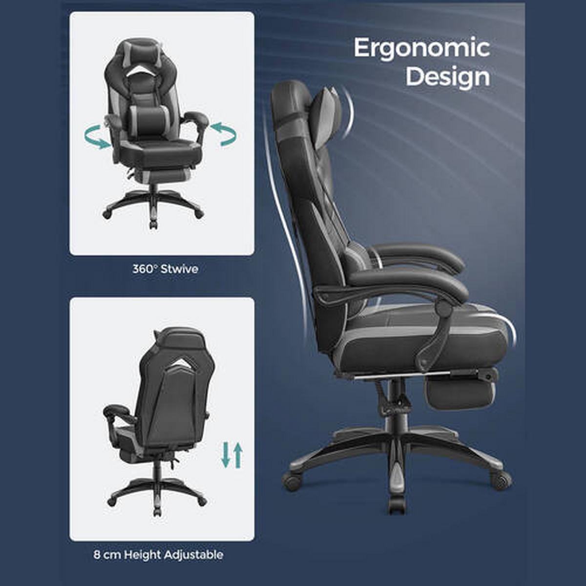 Gaming Stuhl Lenden-, Nacken- Kissen, Lederlook Schwarz - Schwarz/Grau, Basics, Kunststoff/Textil (70/128/64cm) - Boxxx