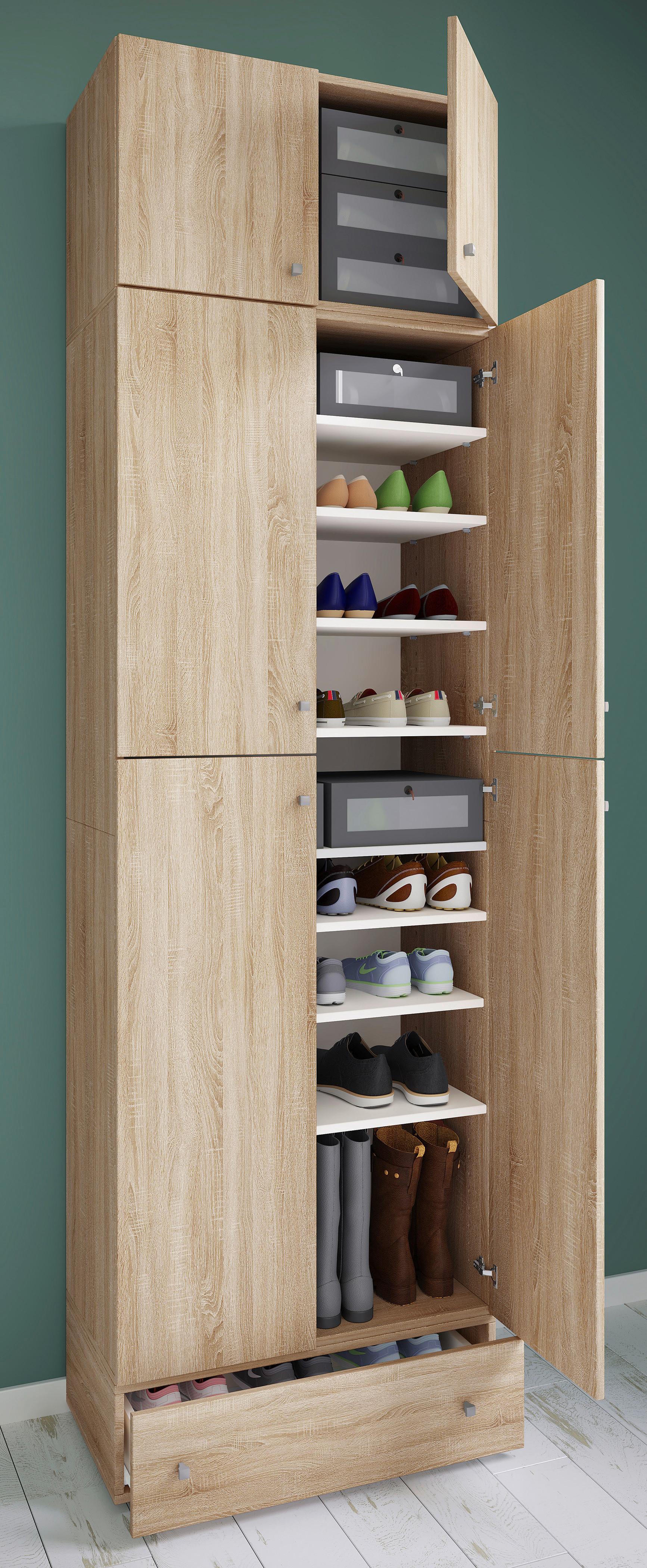 Schuhschrank Lona Xxl Sonoma Eiche Dekor B: 70 Cm - Schwarz/Sonoma Eiche, MODERN, Holzwerkstoff (70/240/39cm) - MID.YOU