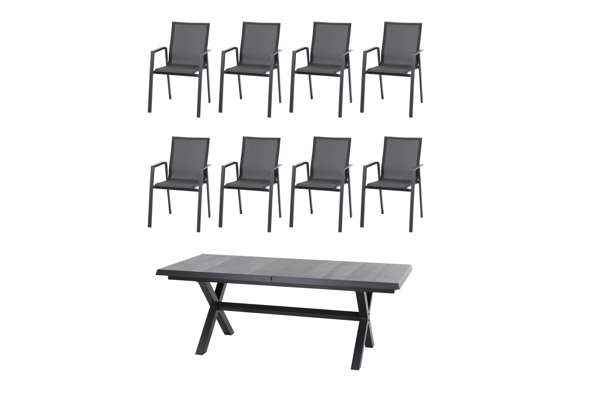 Gartentischgruppe Reno Set + Silva 9tlg - Anthrazit, MODERN, Keramik/Kunststoff (100/88/260cm) - Siena Garden