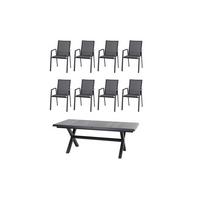 Gartentischgruppe Reno Set + Silva 9tlg - Anthrazit, MODERN, Keramik/Kunststoff (100/88/260cm) - Siena Garden