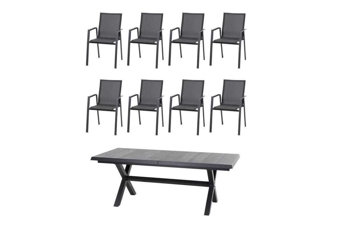 Gartentischgruppe Reno Set + Silva 9tlg - Anthrazit, MODERN, Keramik/Kunststoff (100/88/260cm) - Siena Garden