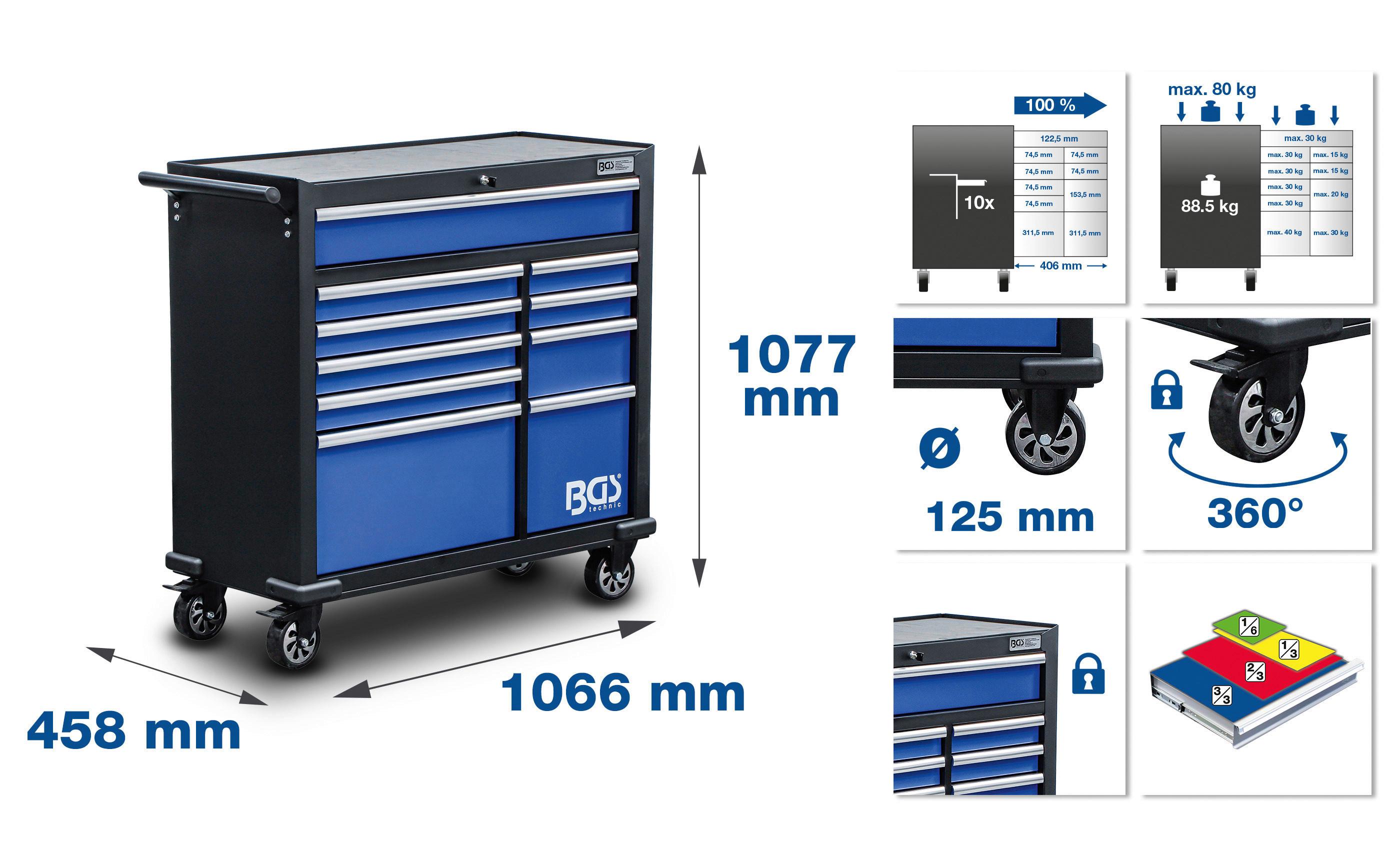 Werkstattwagen Xxl Leer Blau/schwarz B: 106,6 Cm - Blau/Schwarz, Basics, Metall (106,6/107,7/45,8cm)