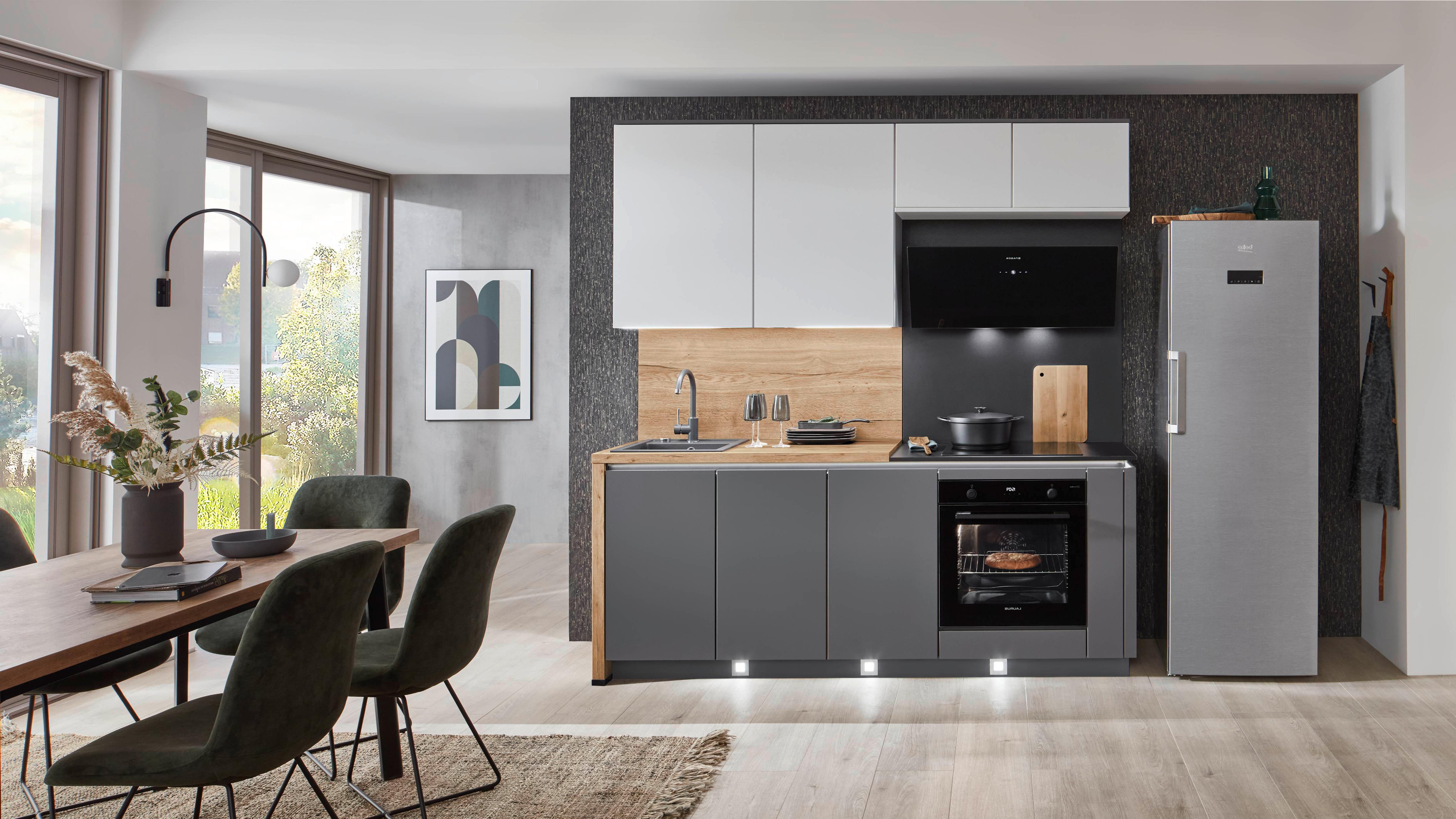Küchenblock Toronto - Schieferfarben/Eichefarben, Design, Holzwerkstoff (220cm) - Vertico