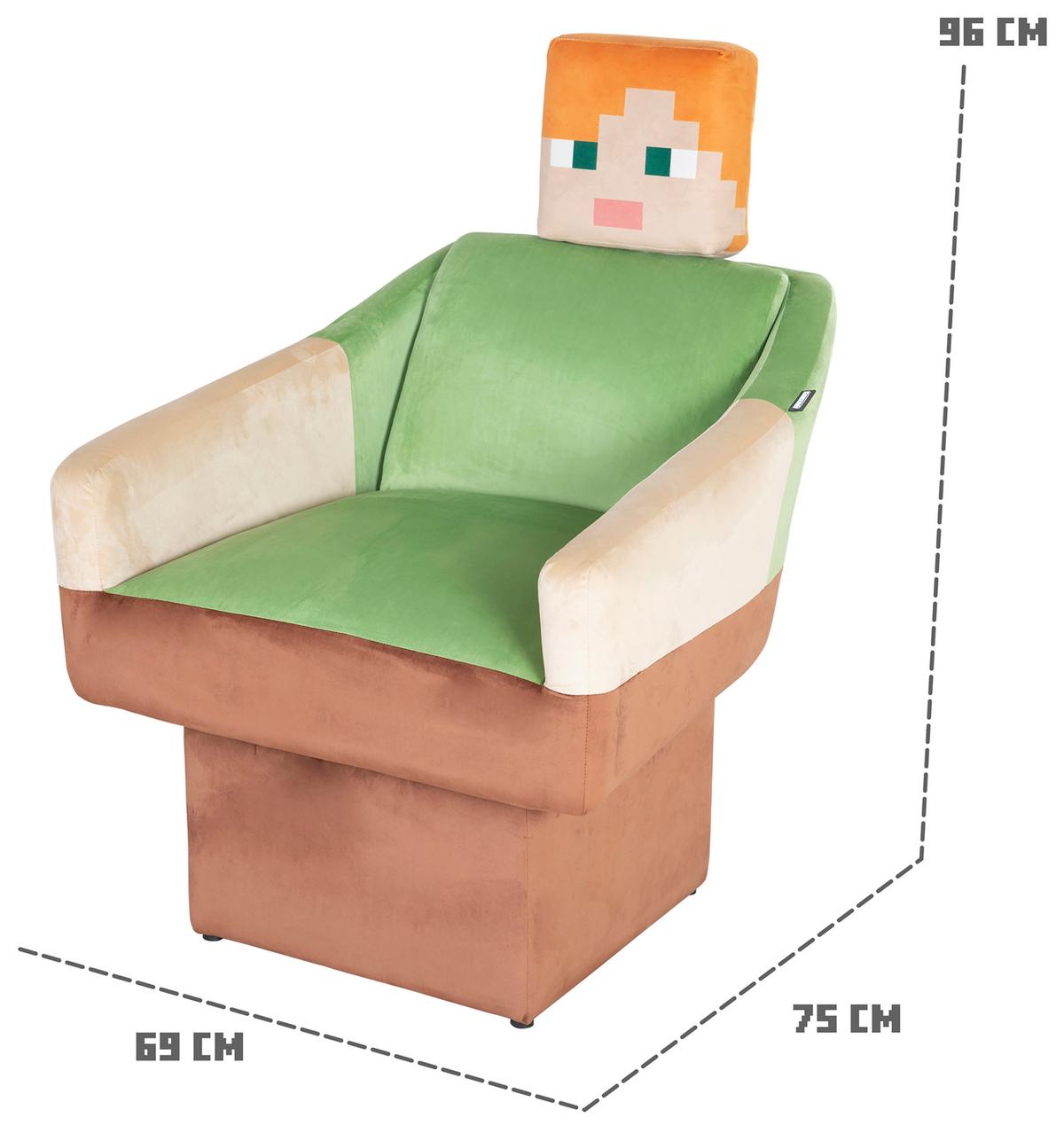 Polstersessel mit Armlehnen Minecraft Stoffbezug Bunt - Multicolor/Grün, MODERN, Holzwerkstoff/Textil (69/96/75cm) - Minecraft