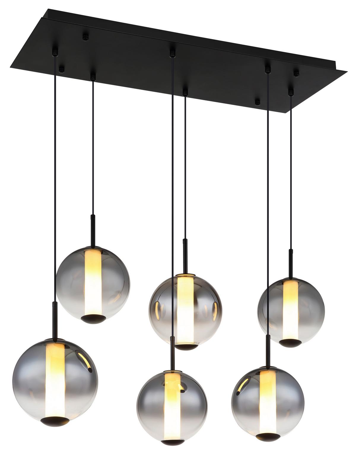 Hängeleuchte Lacy Rauchglas ca, 100x49x120 cm - Schwarz/Weiß, KONVENTIONELL, Glas/Kunststoff (100/49/120cm) - Globo