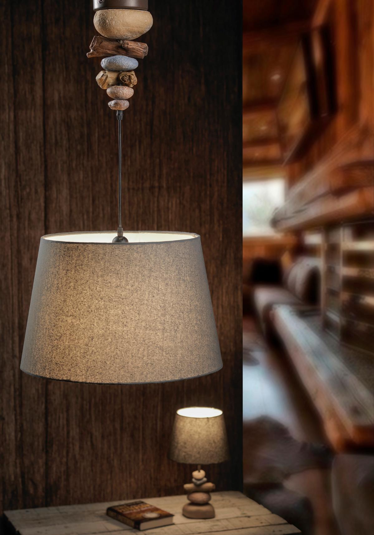 Hängeleuchte 4897/s - Blaugrau, Natur, Textil/Stein (45/90cm)