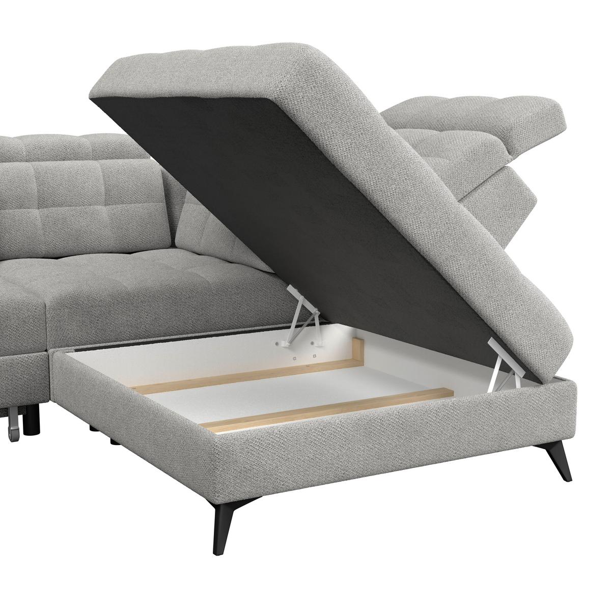 Ecksofa Barletta New Velours Hellgrau, 289x228cm - Hellgrau/Schwarz, ROMANTIK / LANDHAUS, Textil (289/228cm) - Luca Bessoni