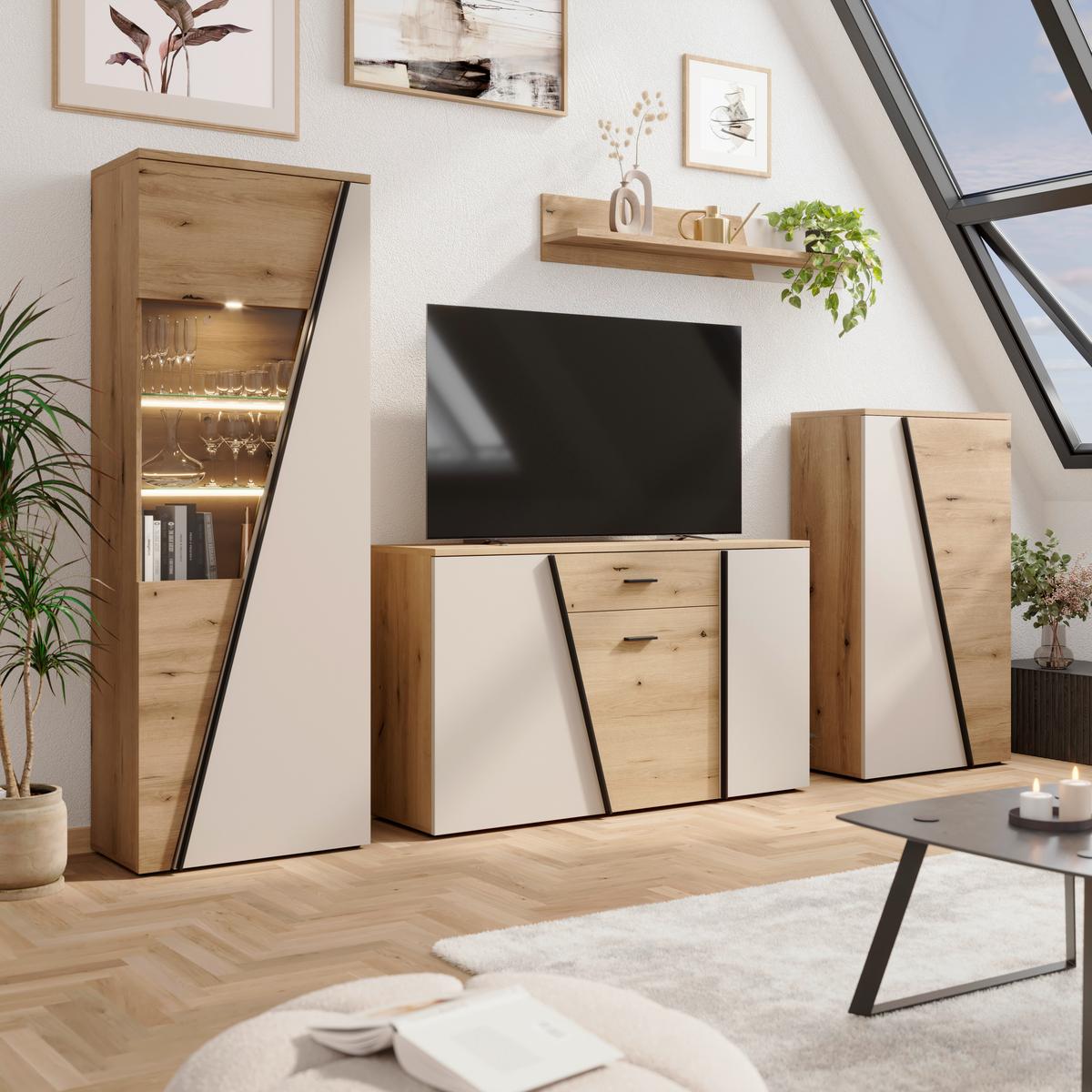 Sideboard Venedig NEW Eichefarben/Kaschmir B: 150 cm - Kaschmir/Eichefarben, MODERN, Holzwerkstoff (150/87/40cm)