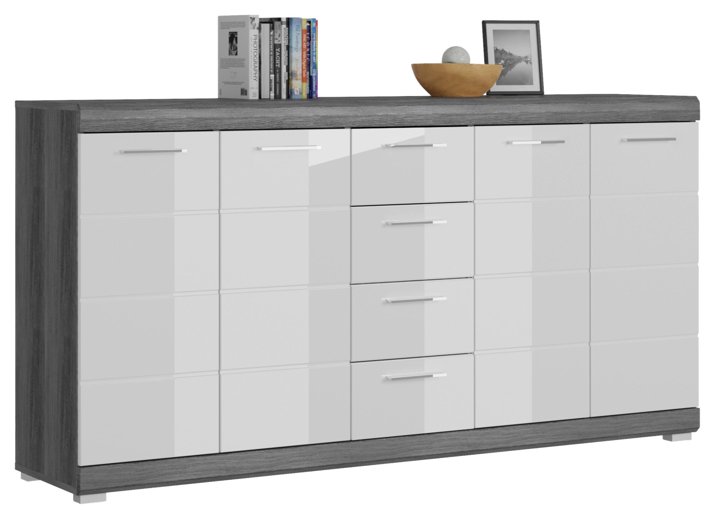 Kommode 165 cm Scout, Rauchsilberfarben - Weiß Hochglanz/Dunkelgrau, Design, Holzwerkstoff (165/85/37cm) - MID.YOU