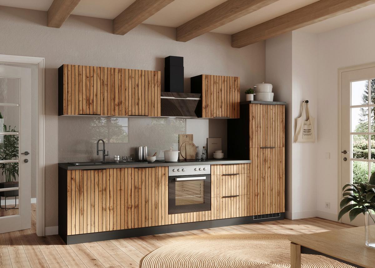 Küchenleerblock Liverpool Graphit/eiche Dekor B: 300 Cm - Schieferfarben/Eiche Wotan, Basics, Holzwerkstoff (300cm) - Held