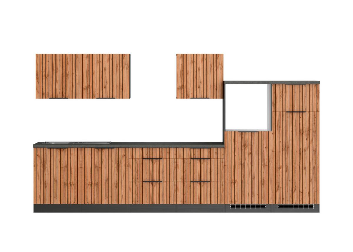 Küchenleerblock Liverpool Graphit/Eiche Dekor B: 360 cm - Schieferfarben/Eiche Wotan, Basics, Holzwerkstoff (360cm) - Held