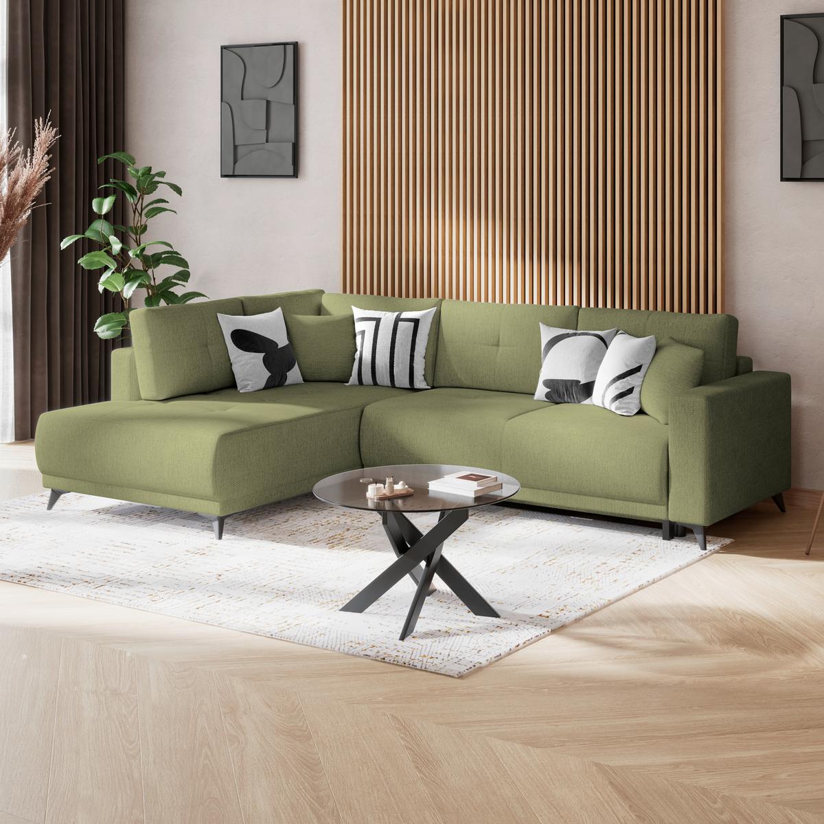 Ecksofa mit Schlaffunktion & Bettkasten Texas Grün - Schwarz/Grün, KONVENTIONELL, Holz (203/259cm)