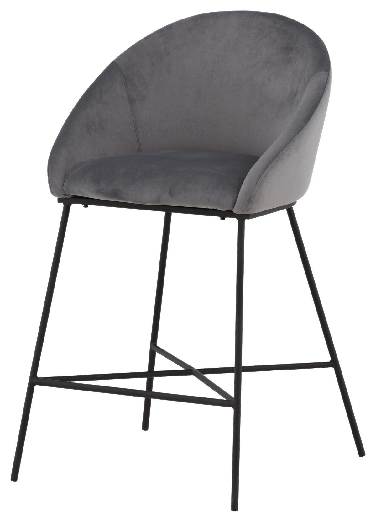 Barhocker Velvet - Dunkelgrau/Schwarz, Design, Textil/Metall (58,5/97/57cm) - Livetastic