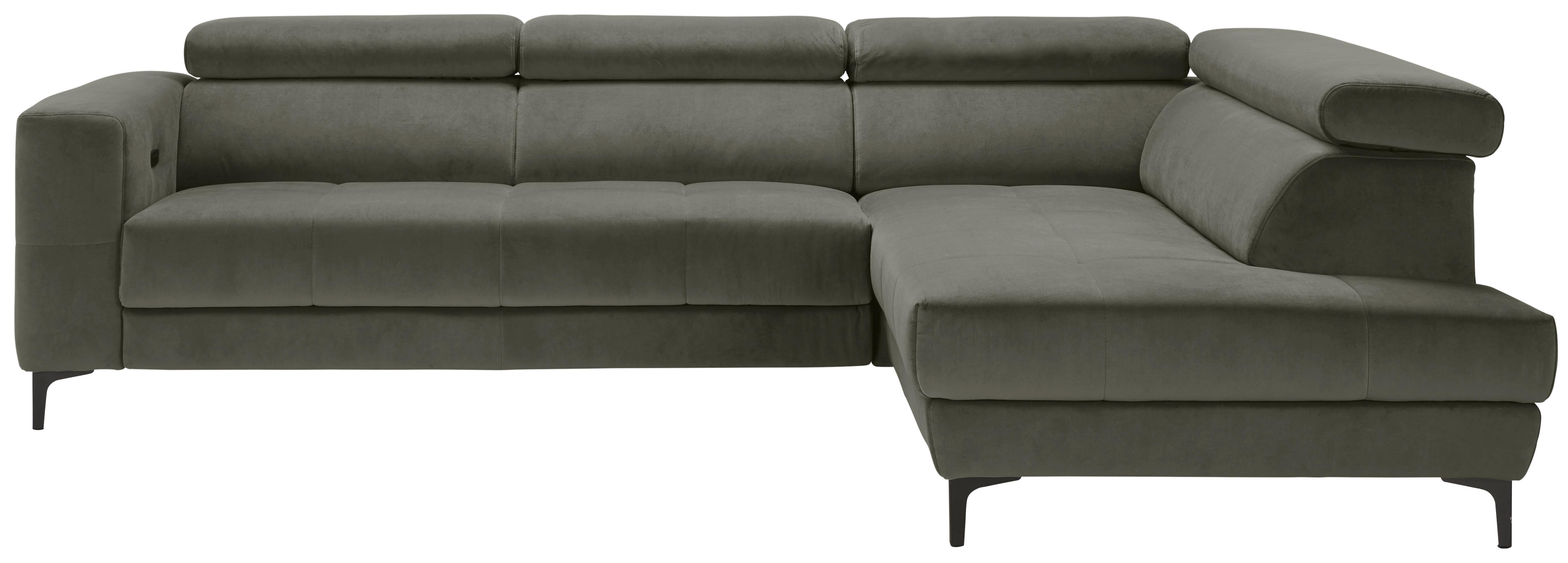 Rohová sedačka EMMA, pravá, šedozelená,op.hl.,USB,el.výsuv - černá/šedozelená, Moderní, textil (301/210cm) - Premium Living