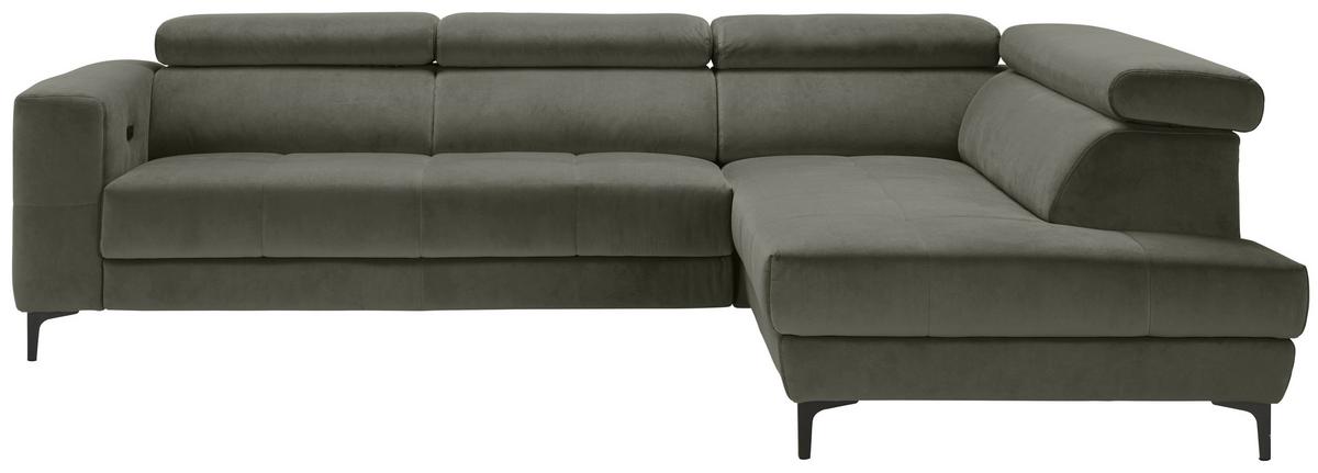 Rohová sedačka EMMA, pravá, šedozelená,op.hl.,USB,el.výsuv - černá/šedozelená, Moderní, textil (301/210cm) - Premium Living