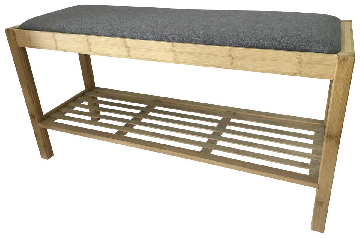 Garderobenbank Sam 3 Paar, Bambus/Grau H: 46 cm - Naturfarben/Grau, MODERN, Naturmaterialien/Textil (90/46/30cm)