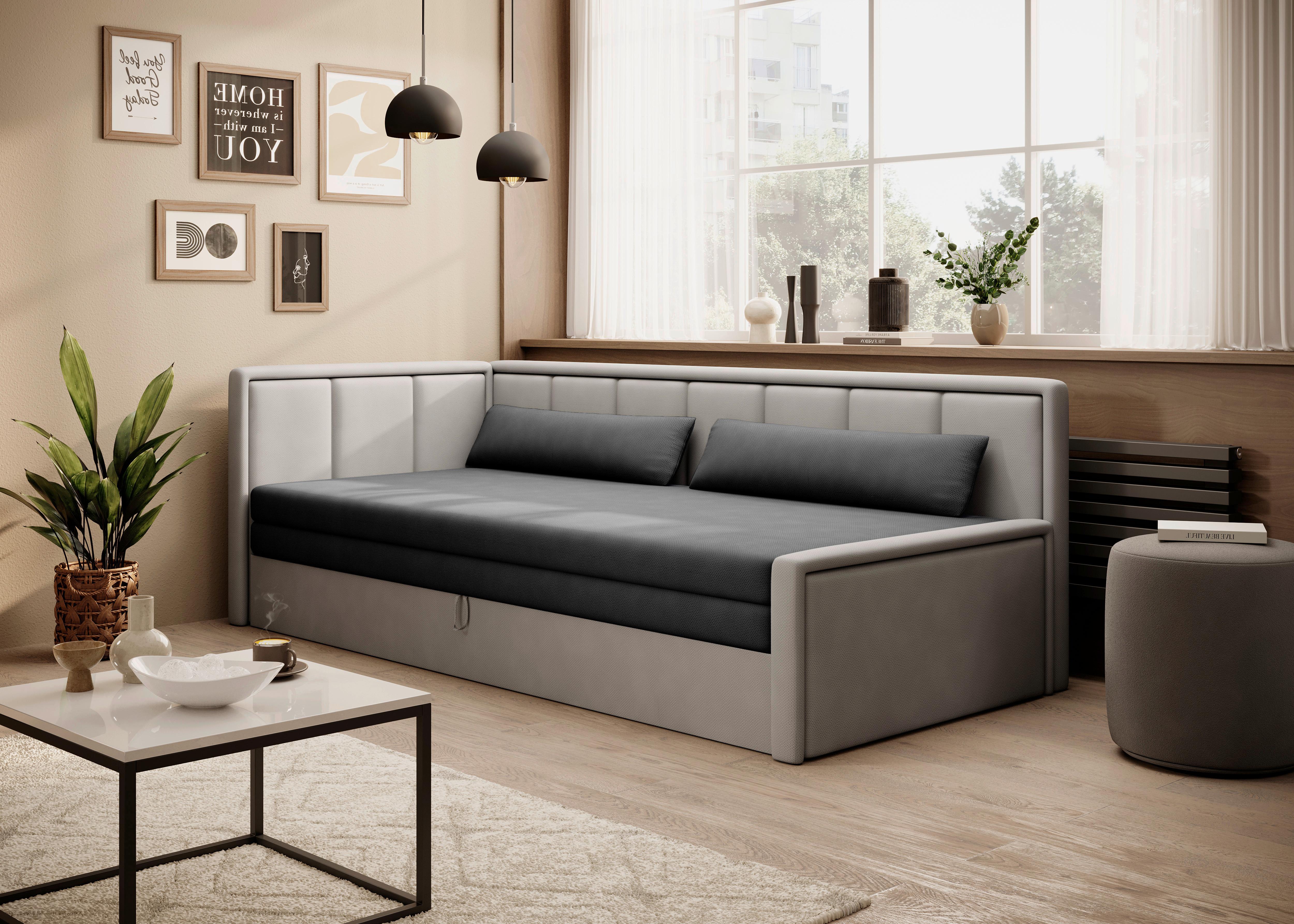 Récamiere Fulgeo Links Anthrazit, Grau, B: - Anthrazit/Hellgrau, Design, Textil (82/77/214cm) - MID.YOU
